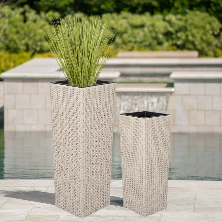 Planter Pots Woven Texture Tapered Square Metal Frame Coastal