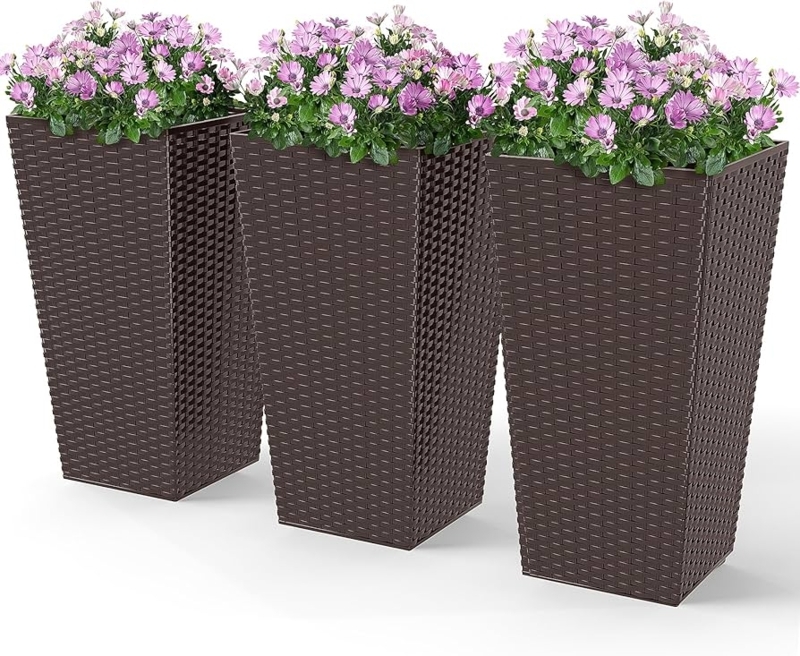 Planter Rattan Cane Material Woven Texture Tapered Silhouette