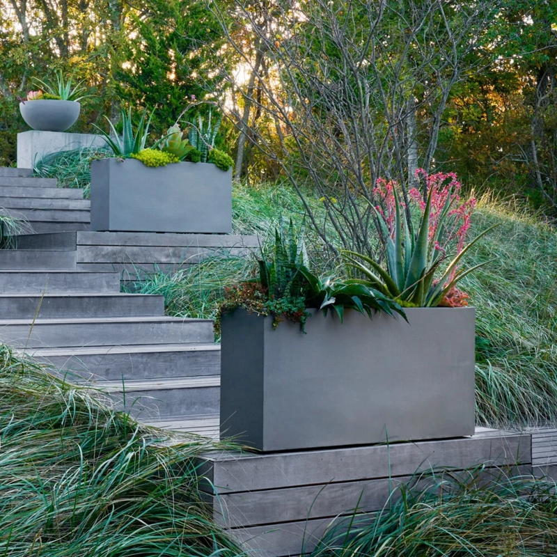 Planter Rectangular Lead Finish Low Profile Trough