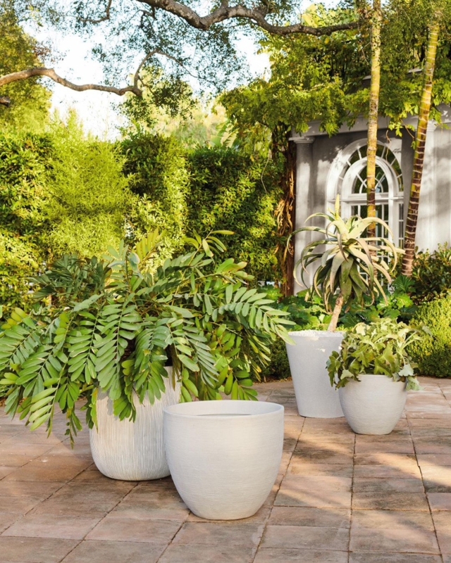 Planter Ribbed Surface Cement Material Cylindrical, Minimalist Planter