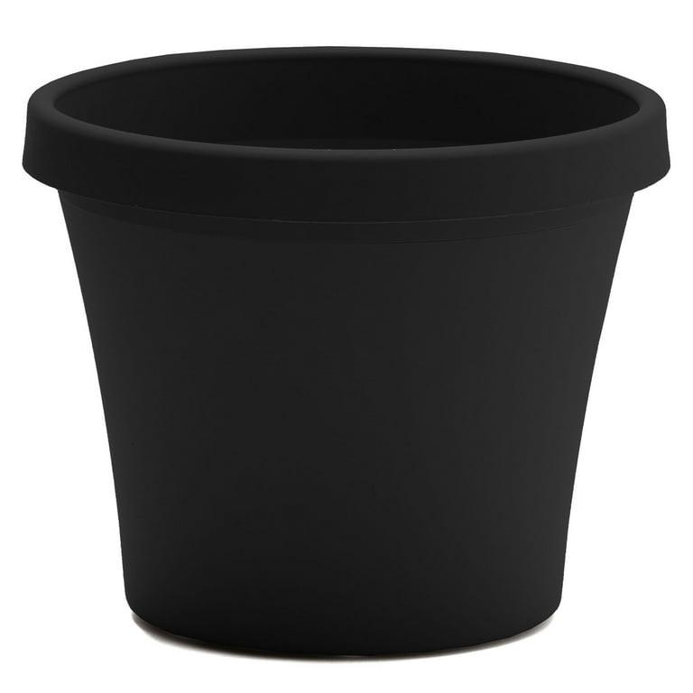 Planter Rolled Rim Tapered Silhouette Matte Black Durable Resin Pot