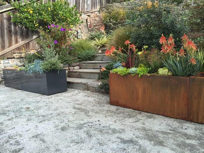 Planter Rusted Corten Steel Trough Silhouette Weathered Box Straight Edges
