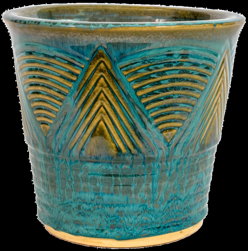 Planter, Rustic Southwestern Mosaic Turquoise Glaze Weathered Pot