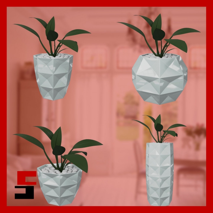 Planter Set 3D Printed Shifted Block Design Geometric Vibrant Colors