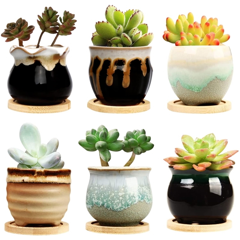 Planter Set Artisanal Flowing Glaze Two Tone Ceramic Succulent Pots