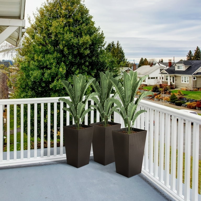Planter Set Basketweave Texture Rattan-Like Material Dark Brown