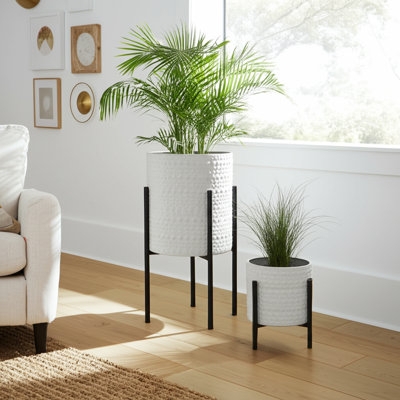 Planter Set Brushed Gold Rounded Bottom on Tripod Metal Stand
