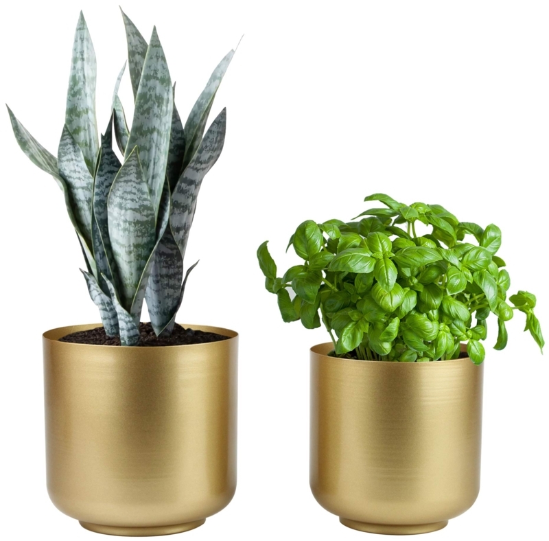 Planter Set Brushed Tapered Cylindrical Metal Pots