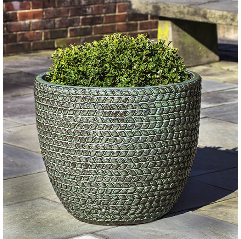 Planter Set: Ceramic Pots with Textured Sisal Weave in Seafoam