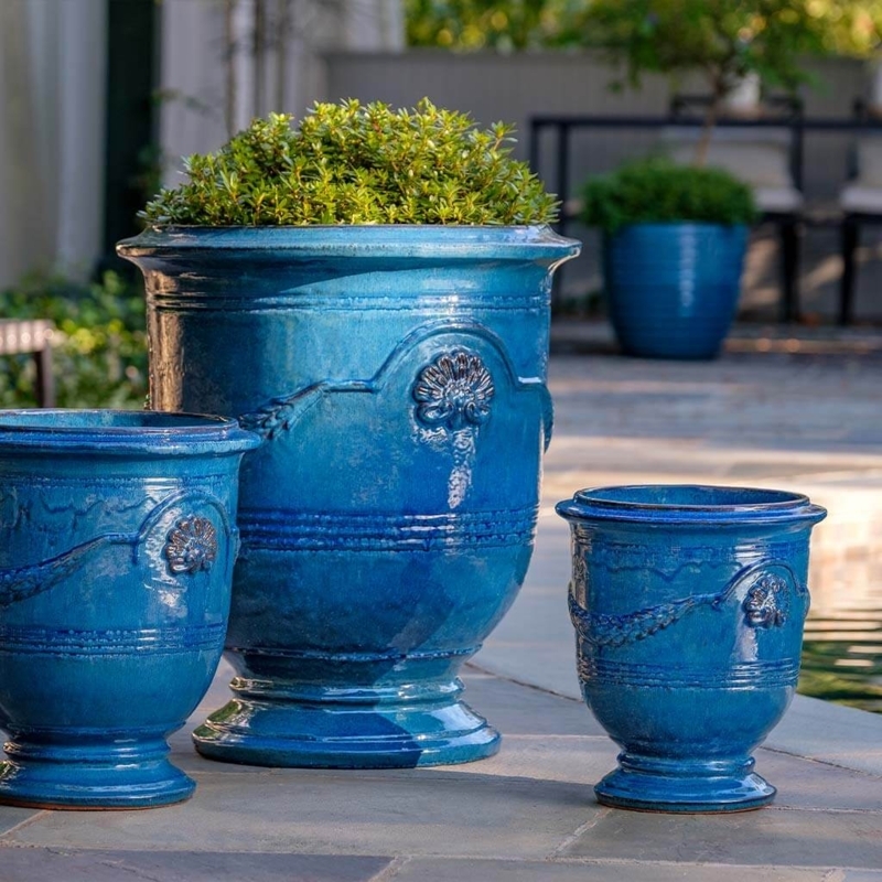 Planter Set Cerulean Blue Anduze Urns with Swags