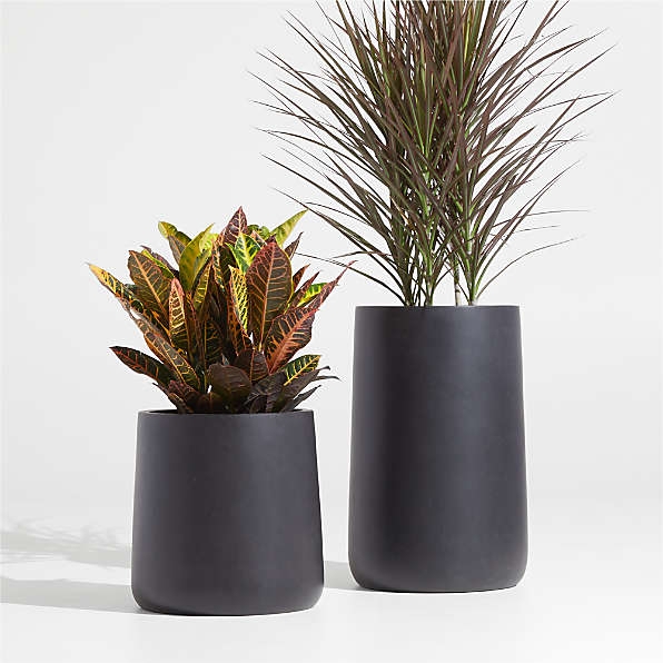 Planter Set Charcoal Stone Texture, Cylindrical Floor Pots