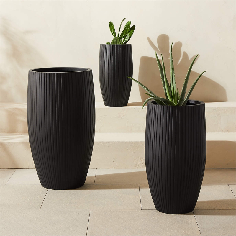 Planter Set Conical Matte Black, Architectural Trio Grouping
