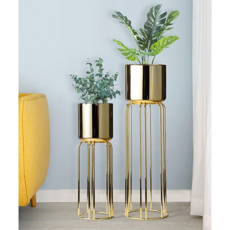Planter Set Contemporary Brushed Cylindrical with Cross-Base