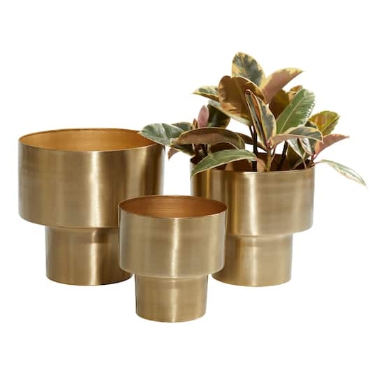 Planter Set Cylindrical Gold Pots on Minimalist Tripod Stands