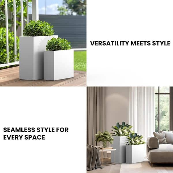 Planter Set Elongated Shape Tapered Silhouette Crisp White Matte