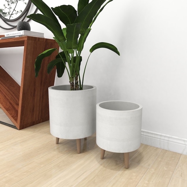 Planter Set featuring Dotted Texture and Four Legged Wood Stands