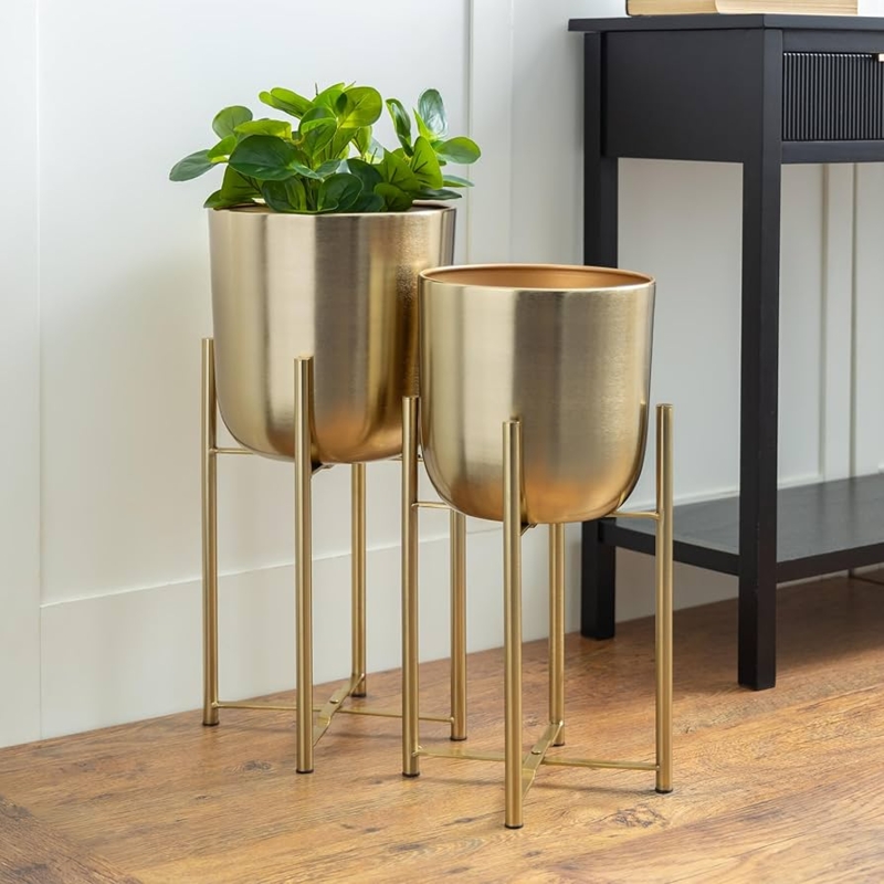 Planter Set Glam Dome Shape with Slender Tripod Stands