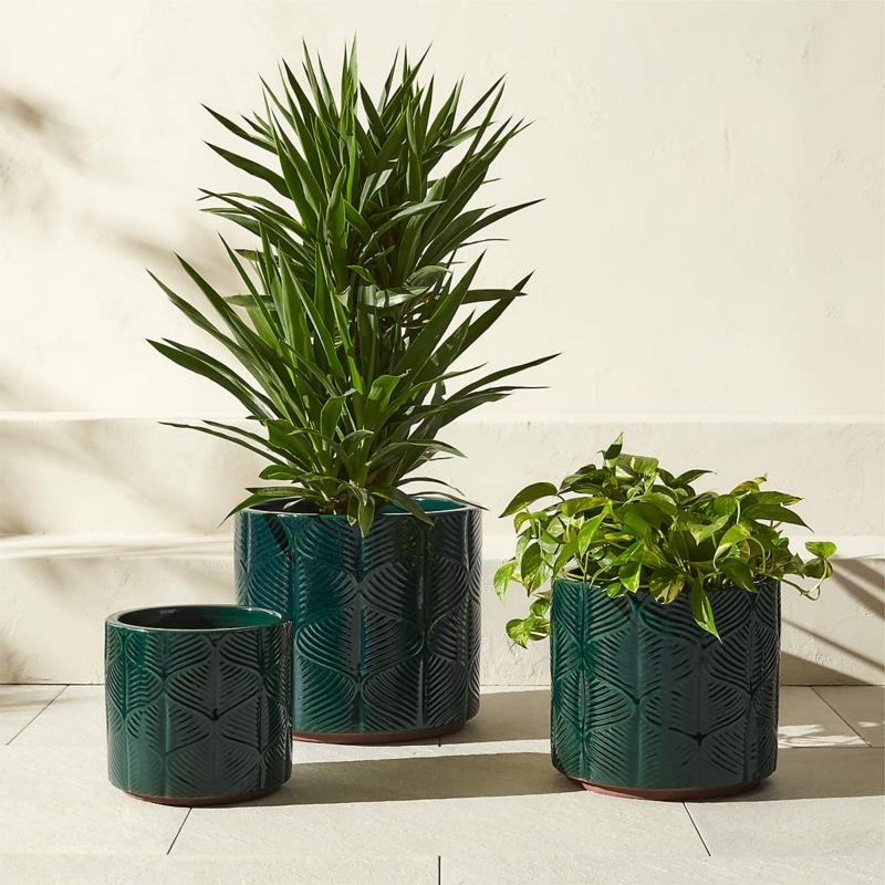 Planter Set: Glossy Forest Green Pots with Reactive Glaze Finish