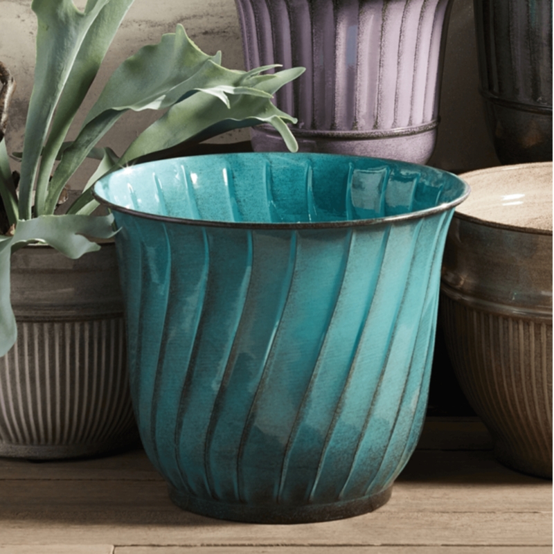 Planter Set, Glossy Teal Metal Curved Silhouette Graduated Trio