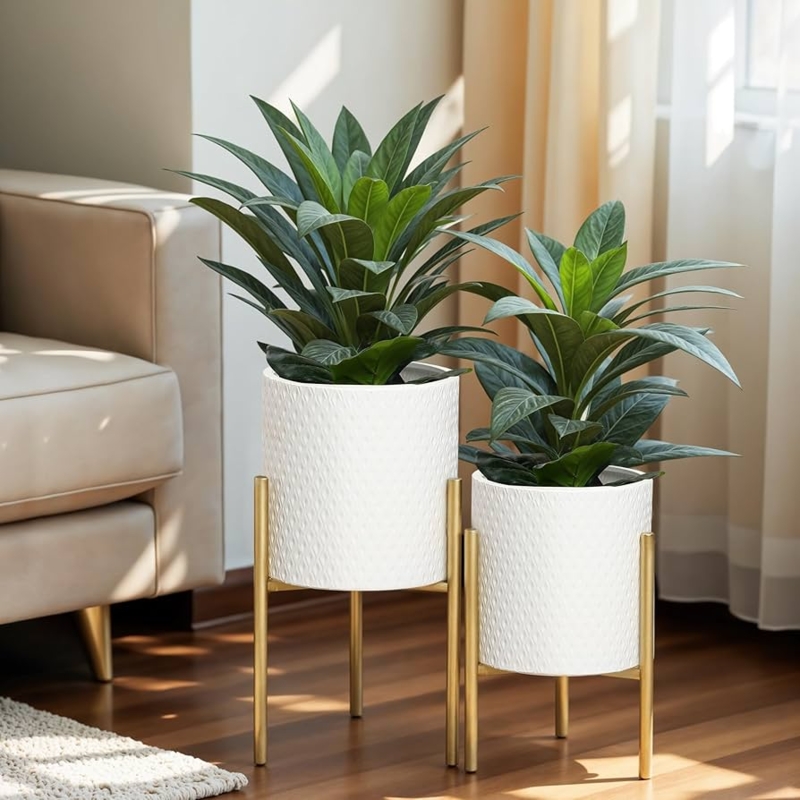 Planter Set Gold Tripod Legs Metal Stand Modern Glam Indoor Decor