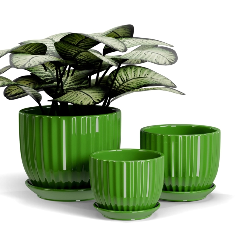 Planter Set: Graduated Ceramic Pots with Integrated Drip Trays
