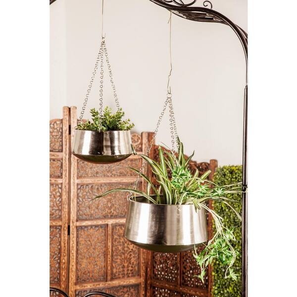 Planter Set High Shine Silver with Debossed Circular Pattern
