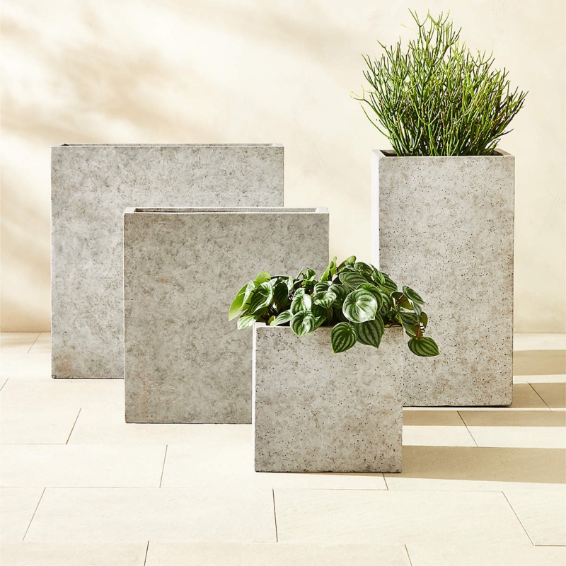 Planter Set, Industrial Ash Grey Rectangular Concrete. (65 chars)