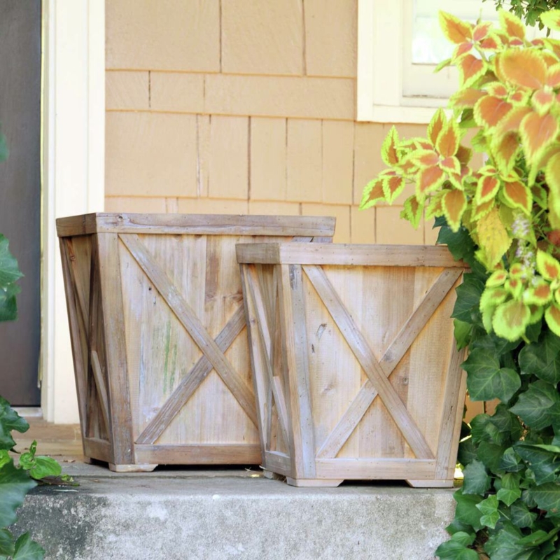Planter Set Industrial Wood and Metal Brackets Rustic Farmhouse
