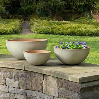 Planter Set Low Profile Stone Like Traditional Outdoor Bowl Planters