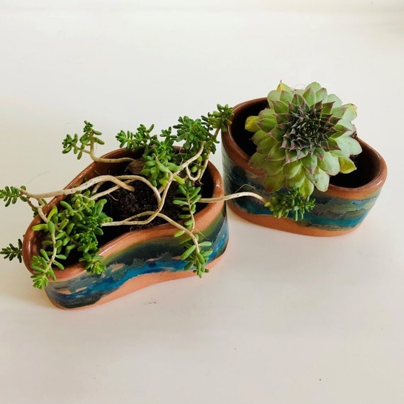 Planter Set Matte Ceramic Abstract Island Design Terracotta Boho