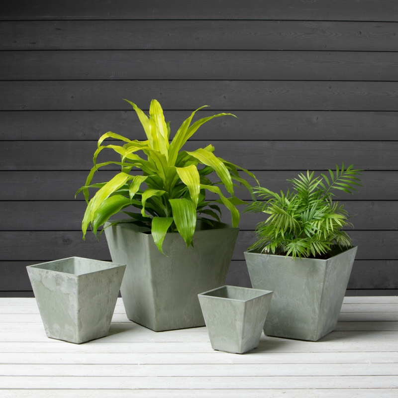 Planter Set Mint Green Marble Square Tapered Contemporary Minimalist Pots