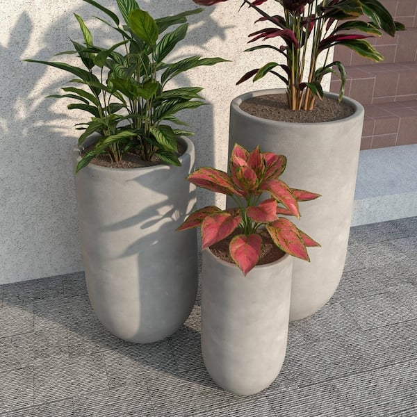 Planter Set Modern Cylindrical Trio in Matte Charcoal Finish