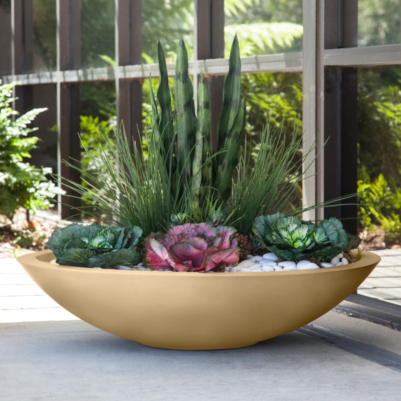 Planter Set Modern Low Bowl Mocha Finish Graduated Sizes
