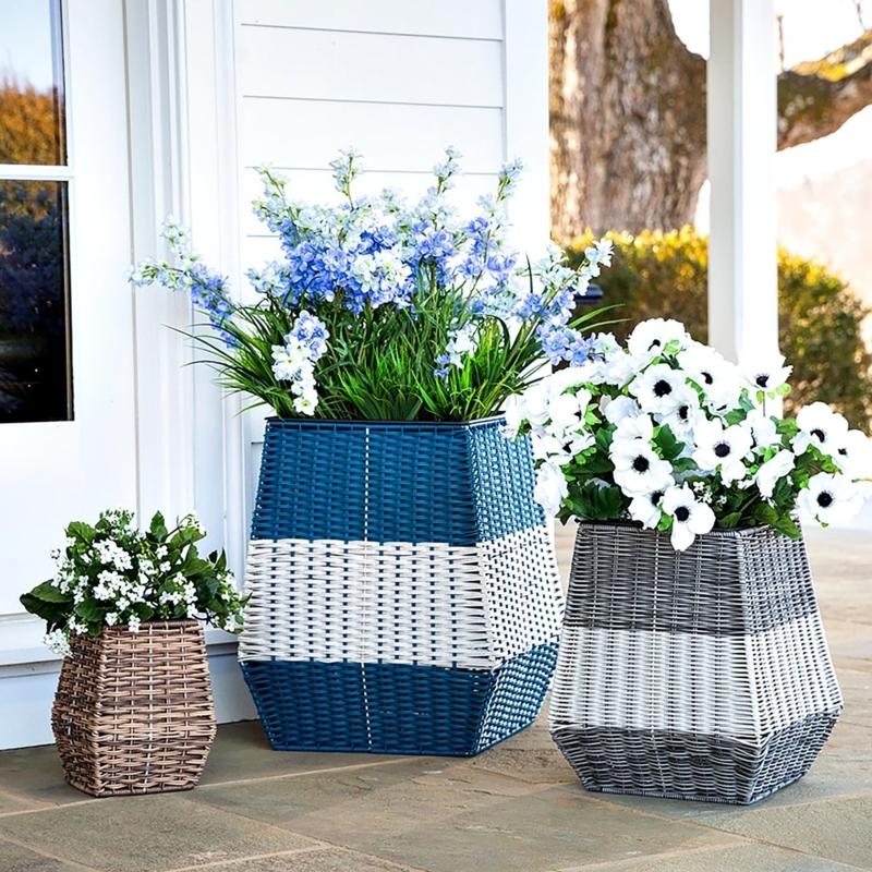 Planter Set of Three Tapered Woven Texture Dark Brown