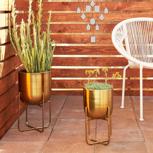 Planter Set Polished Cylindrical with Hammered Texture