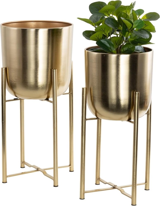 Planter Set Polished Gold Dome Shape on Tripod Stands