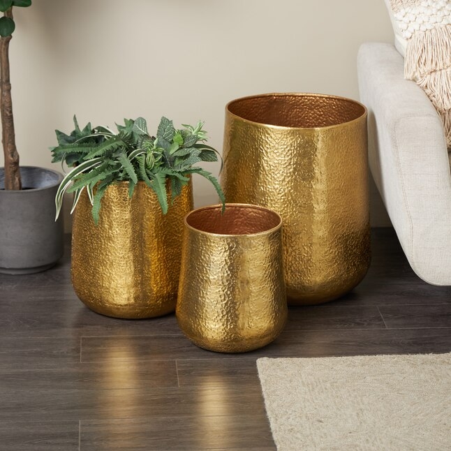 Planter Set Ribbed Metallic Graduated Trio Round Pots