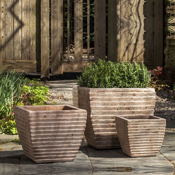 Planter Set Rustic Terra Cotta Weathered Decorative Medallion
