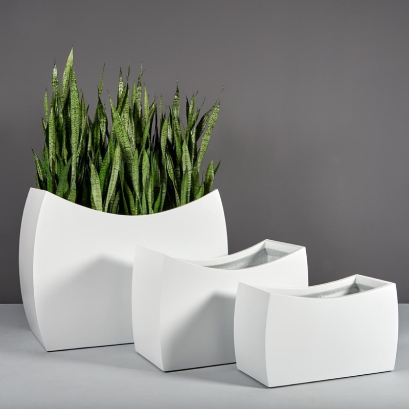 Planter Set Satin Black Curved Silhouette Graduated Sizes Minimalist