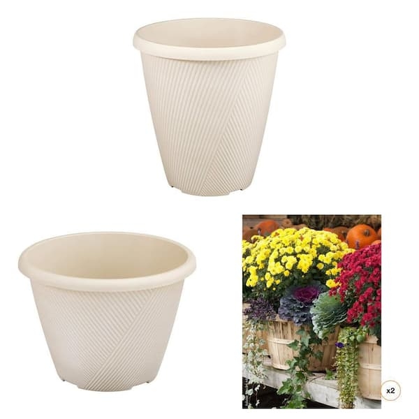 Planter Set Self Watering Tapered Resin Matte Patio Container Gardening