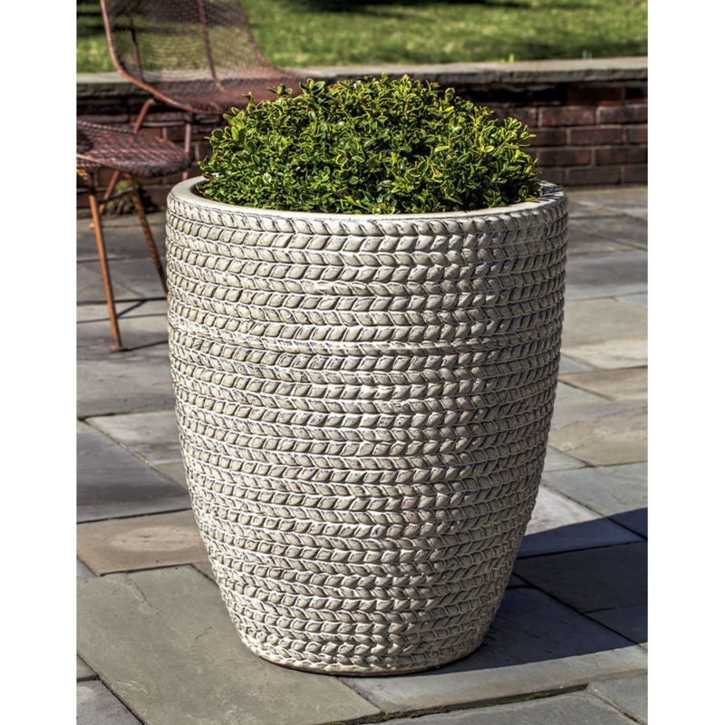 Planter Set Sisal Weave Texture Ceramic Coastal Patio Garden Decor