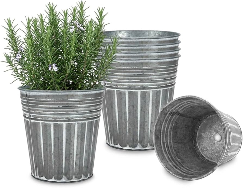 Planter Set Six Piece Galvanized Finish Rustic Farmhouse Tapered Shape