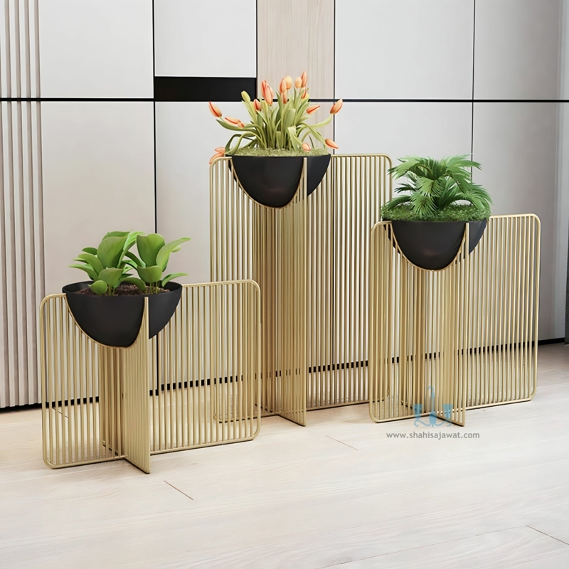Planter Set Sleek Polished Cylindrical with Tripod Legs