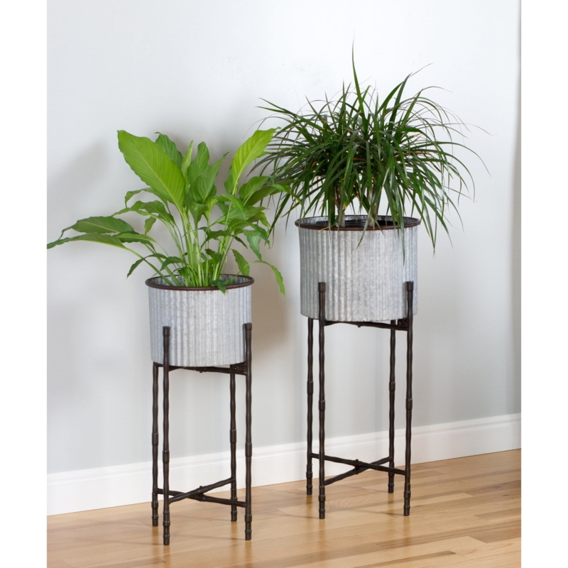 Planter Set Square Silhouette Matte Charcoal Finish Modern Farmhouse