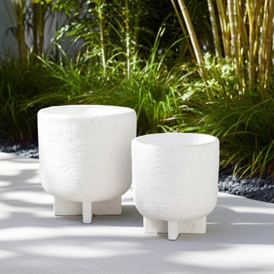 Planter Set Stone-like White Geometric Relief Honeycomb Texture