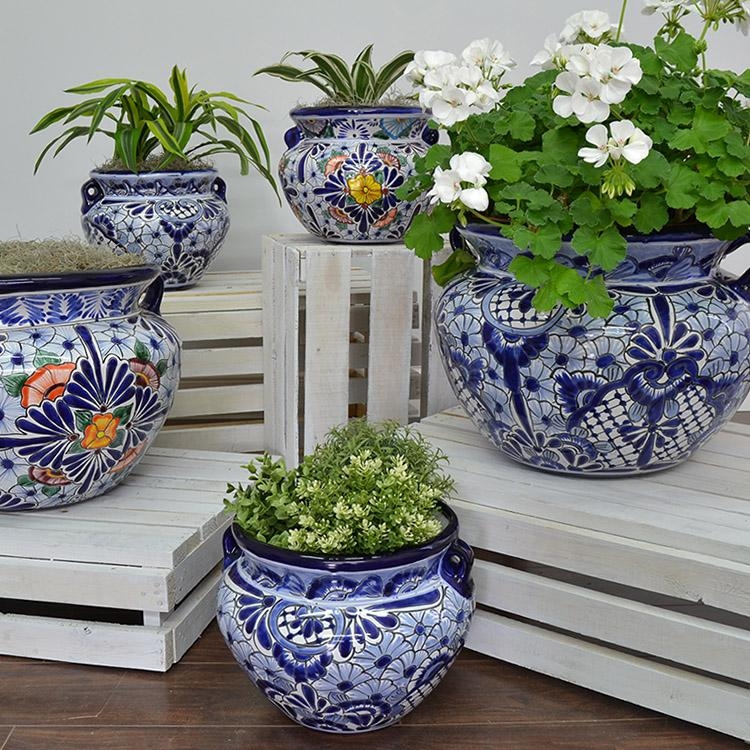 Planter Set Talavera Blue and White Hand Painted