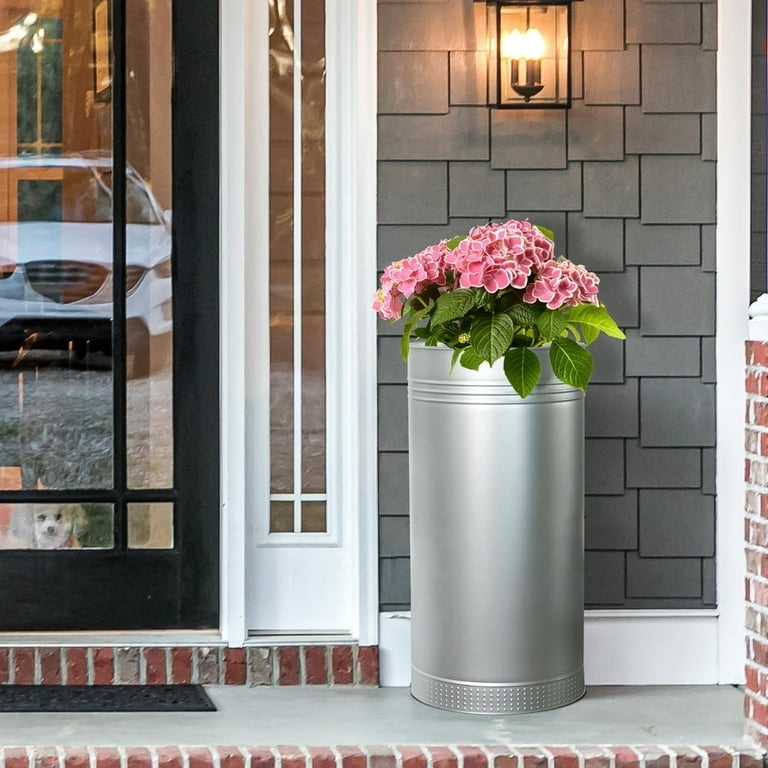 Planter Set Tall Tapered Shape Galvanized Metal Horizontal Ribbing