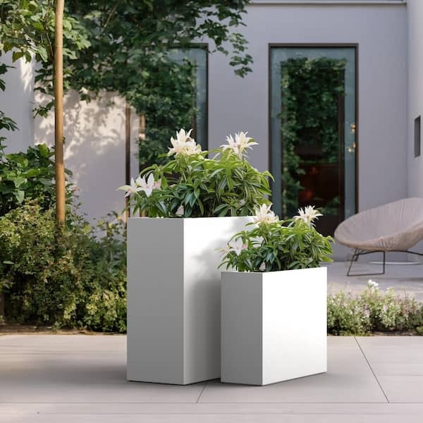 Planter Set Tall Tapered Square Crisp White Finish Modern