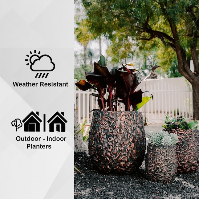 Planter Set Tapered Round Bronze Cement with Textured Metallic Finish