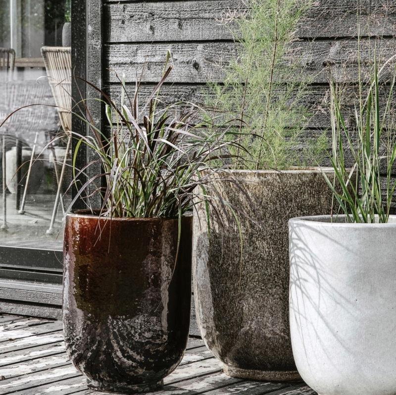 Planter Set Textured Surfaces Pitted Ribbed Neutral Earth Tones